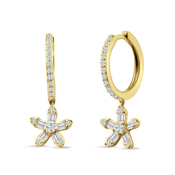 Dangle Floral Hoop Earrings Cubic Zirconia Yellow Tone 925 Sterling Silver Wholesale